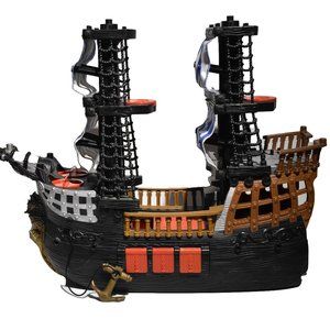 2006 Fisher Price Imaginext Black/Red Pirate Ship, Blue/White Sails. Boat Only.